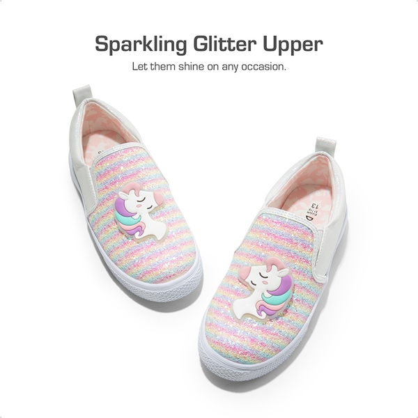 [Storybook Unicorn] Toddlers & Little Girls' Slip On Walking Sneakers - RAINBOW IVORY - 1